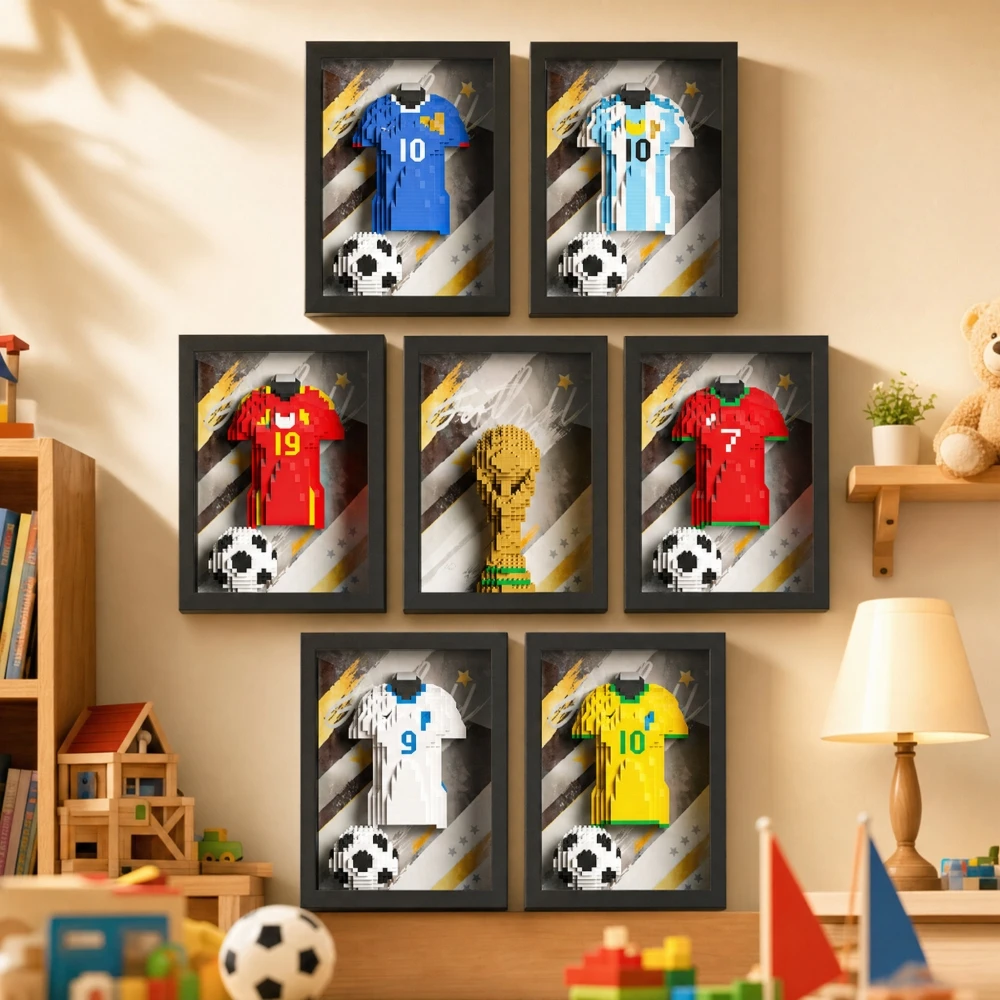 

NEW Soccer Jersey Photo Frame Building Blocks, 3D Football Trophy Micro Bricks Model, Creative Sports Souvenir Collectibles
