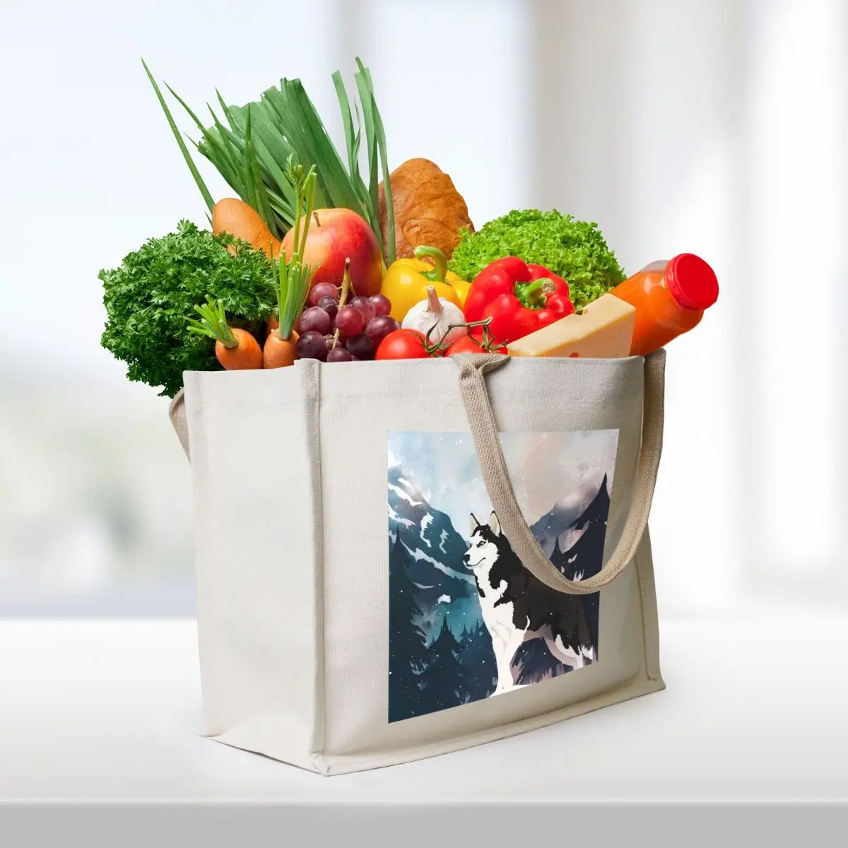 Mountain Husky Tote Bag shopping bag Women's beach bags cute pouch bag Women's tote
