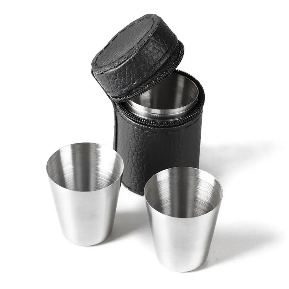 30ml 70ml 150ml Coffee Cup Portable Leather Cover Case Mini Cups Set Travel Stainless Steel Whisky Wine Cups Glasses Drinkware