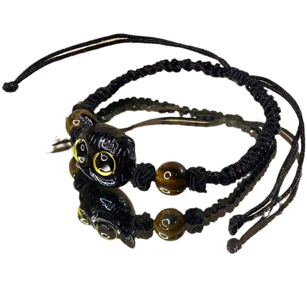 Cute Cat Couple Bracelet Imitation Wood Crystal Braided Children Bracelet Fashion Jewelry Trendy Accessories image 6