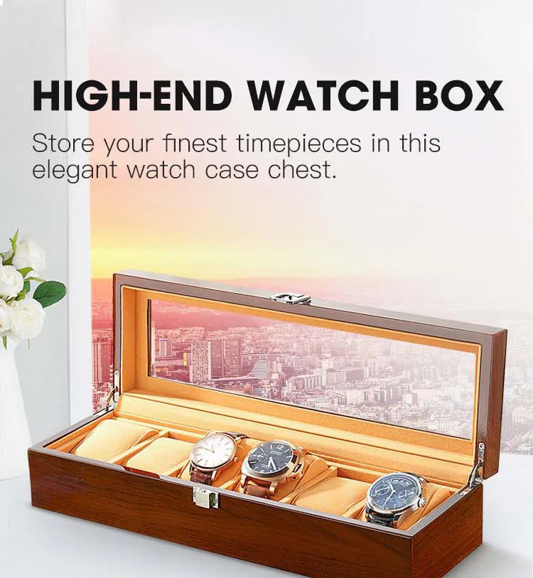 M&Q Solid Wood Watch Storage Box With Clear View Window Metal Latch Handmade Wristwatch Display Organizer Watch Gift Box