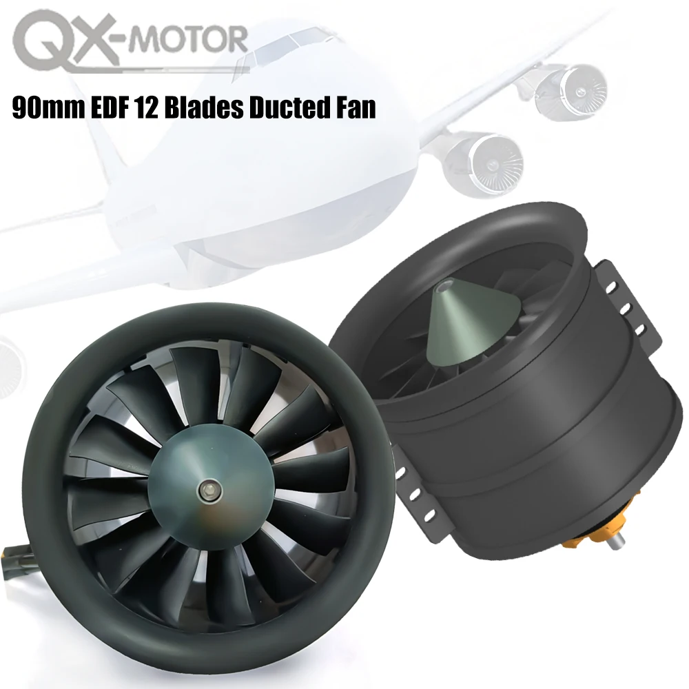 พัดลม QX-MOTOR 90 มม. EDF 12 ใบพัด หมุนตาม/ทวนเข็มนาฬิกา ชุดอัพเกรดพัดลมแบบมีท่อ EDF สำหรับเฮลิคอปเตอร์บังคับวิทยุ โดรนแบบสี่ใบพัด โดรนแบบปีกตรึง โดรนหลายแกน อะไหล่โดรน