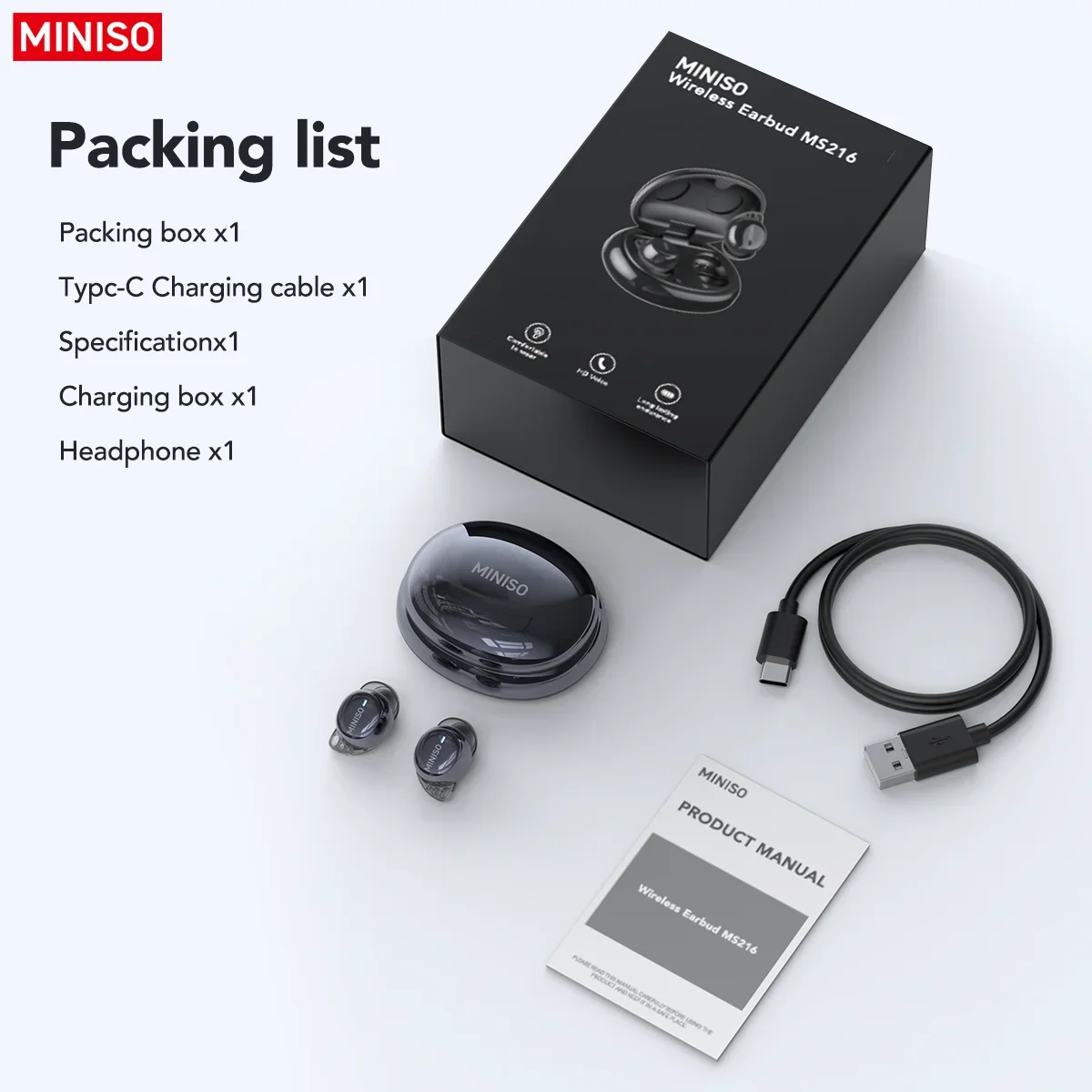 MINISO MS216 Bluetooth V6.0 auriculares Mini auriculares AI traductor auriculares inalámbricos auriculares para dormir de larga duración