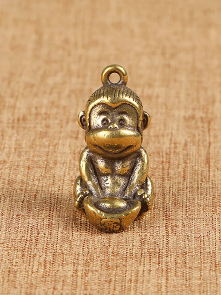 Monkey and Ingot Statue Casting Collectable Chinese Old Brass Handmade
