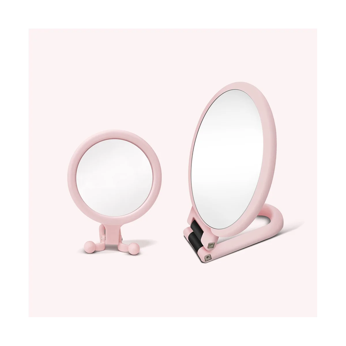 10X Handheld Magnifier, Double Sided Folding Makeup Mirror, Portable Handheld Mirror with Adjustable Handle(Pink)