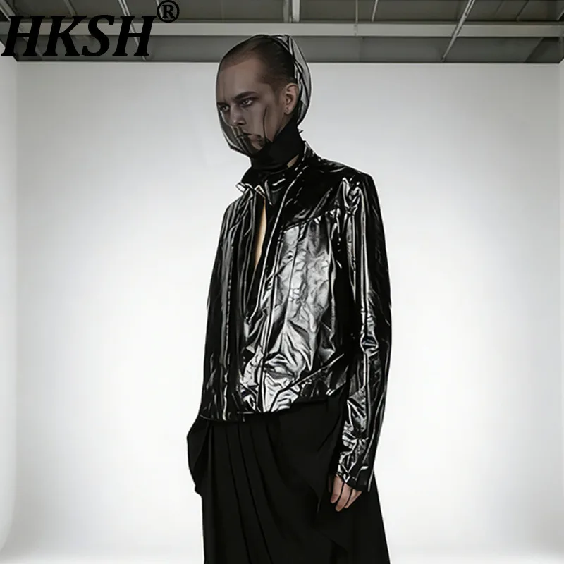 

HKSH Осенняя новинка Мужская куртка Tide Dark Waste Land Dark Geometric Split Crack из лакированной искусственной кожи Женская модная шикарная куртка Ins HK18114