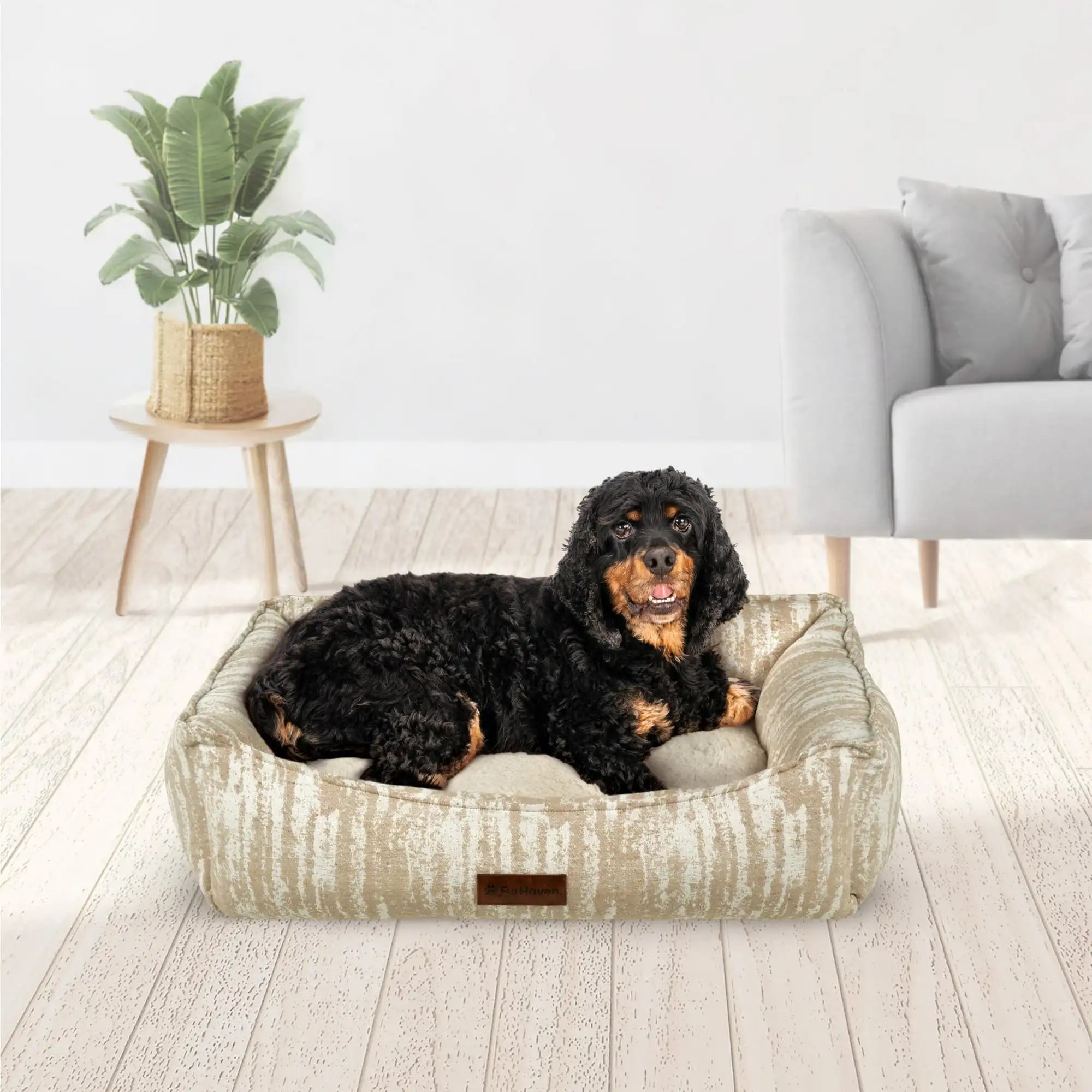

Pet Products Medium Overstuffed Cozy Couch Non-Slip Dog & Cat Bed, 27"x21", Taupe