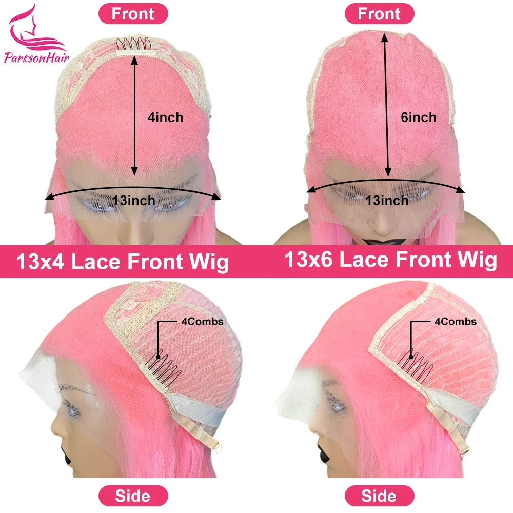 Pink Highlight Straight Lace Front Wig para mulheres, peruca de cabelo humano Remy, 613 perucas coloridas, T Part, 13x6, 13x4, 250 Densidade