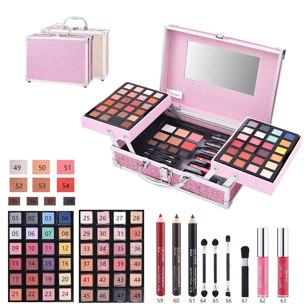 New Multifunctional Makeup Case Set Natural Eyeshadow Eyebrow Lip Gloss Contour Blush All-in-One Full Face Portable Cosmetic Kit