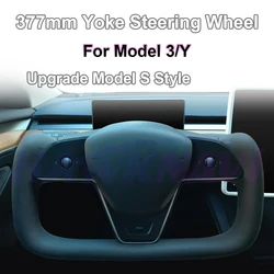 Hawknavi New Style 377mm Yoke Steering Wheel for Tesla Model Y Model 3 2023 2022 2021 2020 2017+ Nappa Leather Yoke with Heat