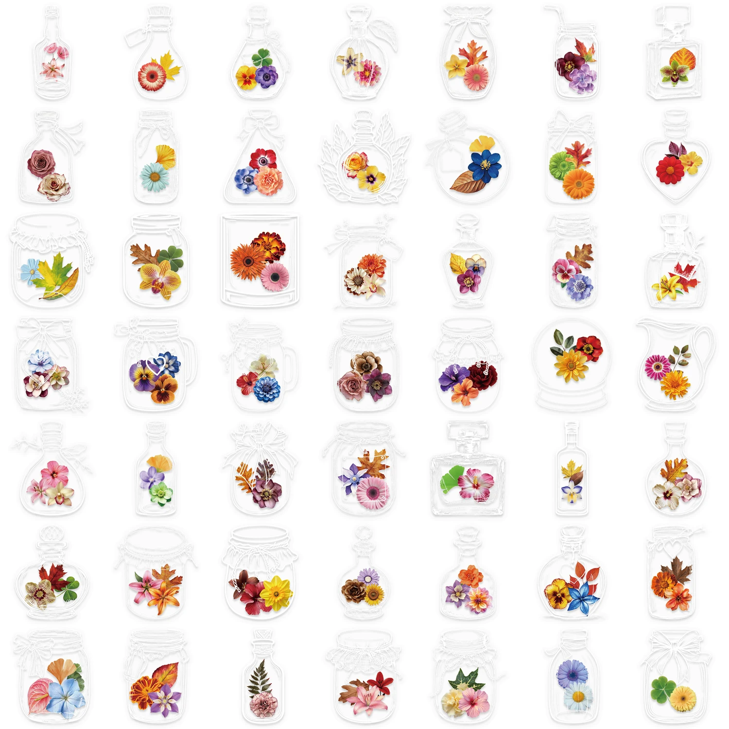 50 stücke Blume Pflanze Aufkleber Hand Zelt DIY Stick Etiketten Scrapbooking Material Journal Liefert Transparente Blume PET Aufkleber – Detail 17