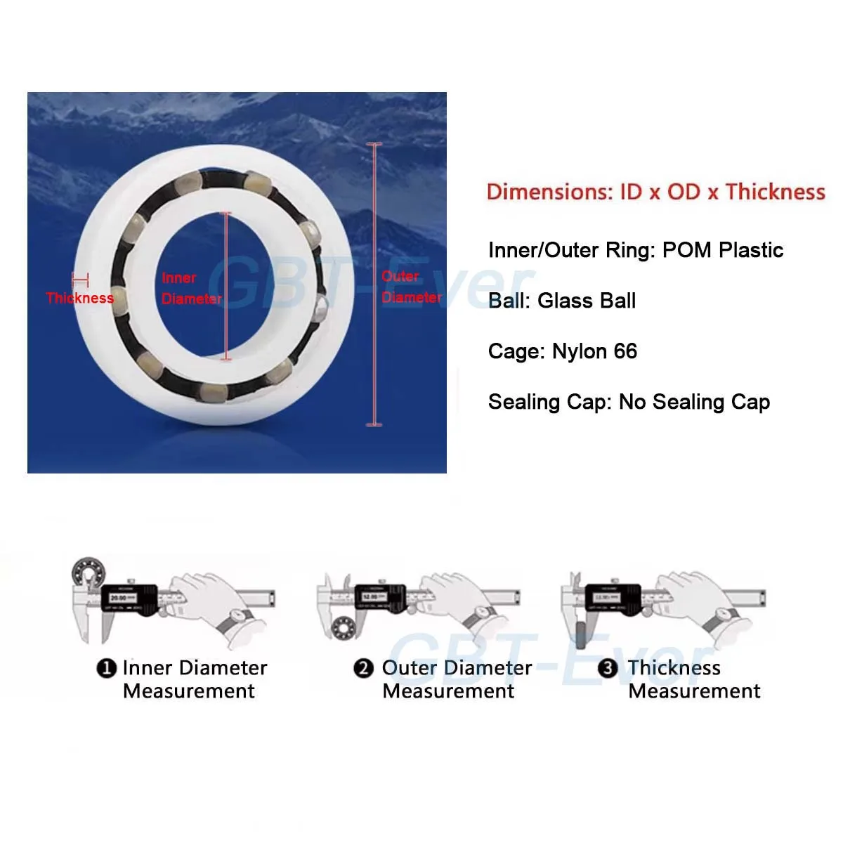 

1Pcs POM Plastic Glass Ball Bearing Insulation 603 604 608 623 626 627 683 684 689 699 6000 6001 6006 6204 6200 6208 6806 6900