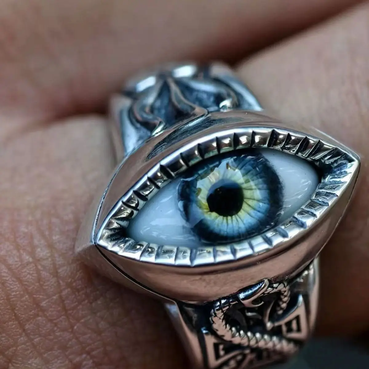 Silver Adjustable Blue Evil Eye Ring With Teardrop Pendant Bohemian Daily Stackable Finger Jewelry Women Birthday Gift