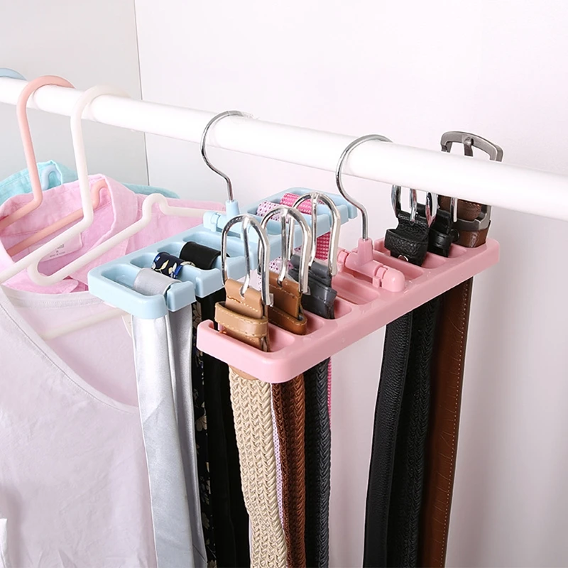 เข็มขัดพลาสติกผูกผ้าพันคอแขวนผู้ถือ Home Storage Rack Closet ตู้เสื้อผ้า DropShipping