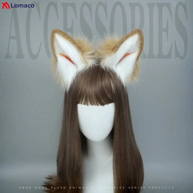 CyPlush-Diadema con orejas de perro, Animal peludo, oreja de bestia, aro para el pelo, oreja de gato de piel sintética, cola de lobo, accesorios de disfraz de Anime profesional