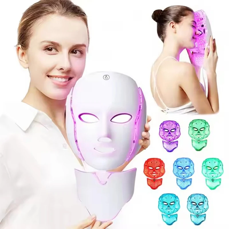 Mascarilla LED para terapia de luz roja, 7-1 colores, 192LED, mascarilla Facial inalámbrica, belleza para el hogar, mascarilla LED Facial, regalo encantador
