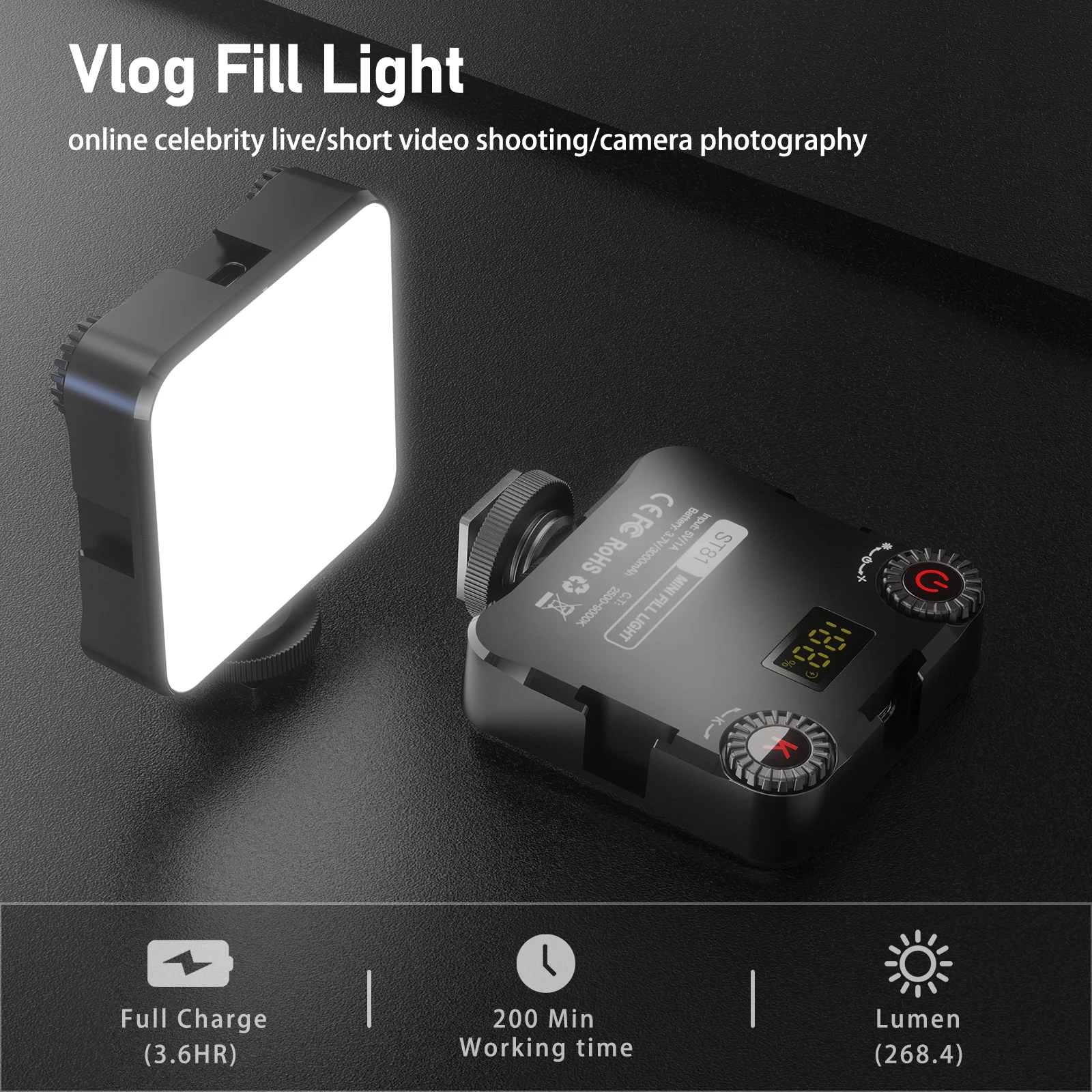 BAFANG Mini Bi-Color Fill Light Portable Pocket Soft light Cold Shoe Mobile Phone Live Camera Vlog Light Mini Tripod
