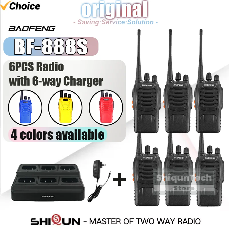 

6PCS Baofeng BF-888S Walkie Talkie With 888S Six Way Charger UHF Type-C Charge 16CH Portable Military Two Way Radio For Hunting