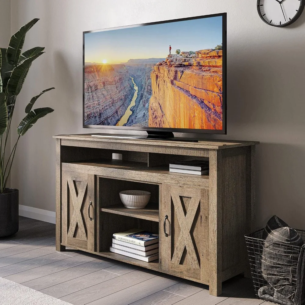 Modern 48 Inch Barn Door Wood TV Stand & Media Entertainment Center Console Table for TVs up to 50 Inches, Customized