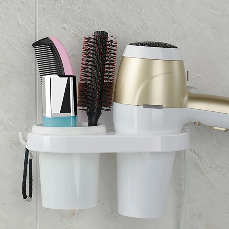 Wall Hair Dryer Storage Rack Hairdryer Holder Creative Suction Cup Hair Dryer Holder Comb Rack Stand Bathroom Supplies