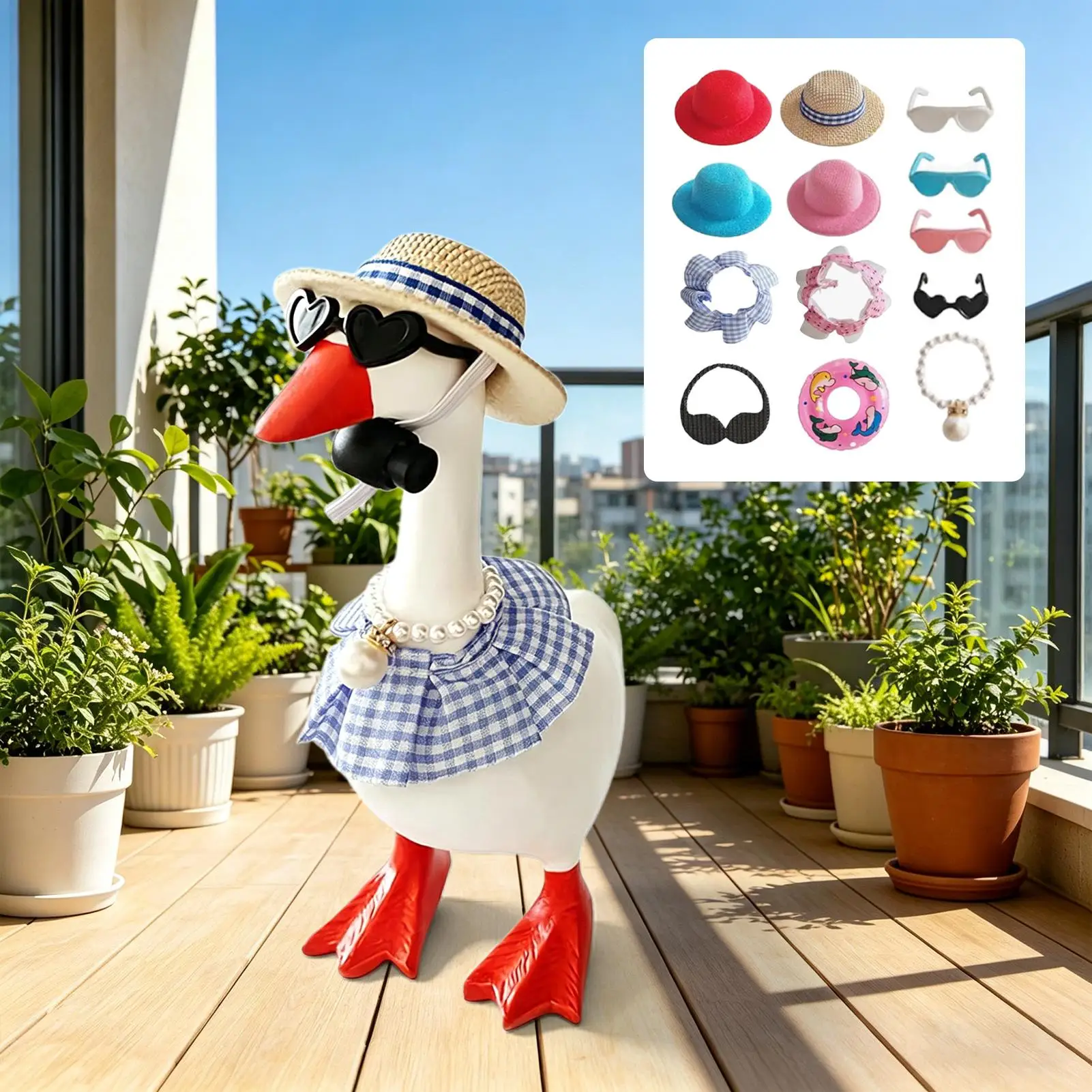 Summer Desk Goose Outfit Animal Statue Necklace Small Goose Outfits For Table Figurine Home Living Room Bedroom Office