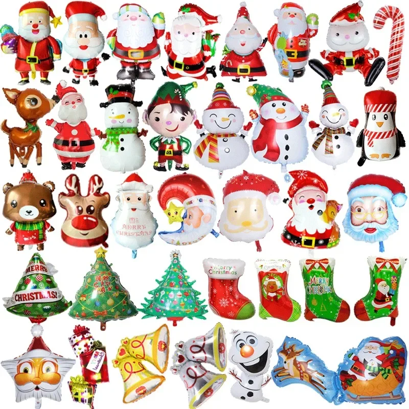 Christmas Balloon Party Decoration Scene Decorate Christmas Tree Snow Aluminum Film Balloons Holiday Party Setup Multiple Shapes