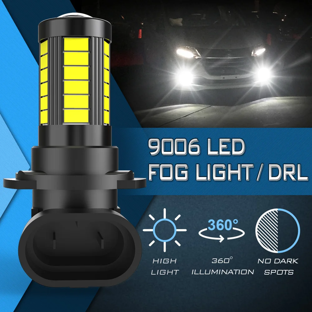 2Pcs 9006 HB4 LED Canbus Headlight Bulb Car Fog Lights 6500K White 12V No Radio Noise Fanless Plug and Play For Auto LED Lamps