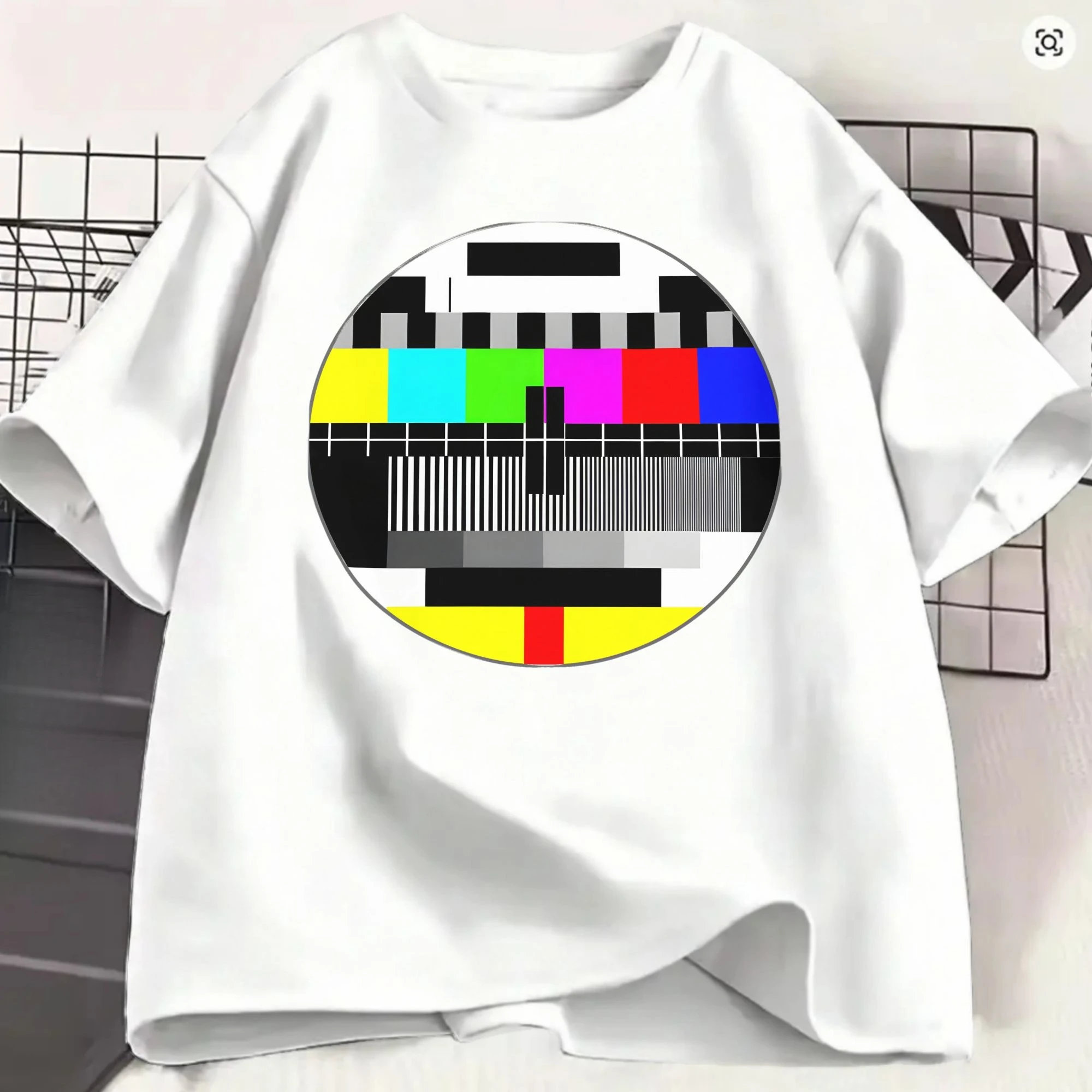 No Signal TV Test Card Men's Summer Fashion T Shirt Funny Tees Short Sleeve Crew Neck T-Shirts Cotton Plus Size Clothing Tops