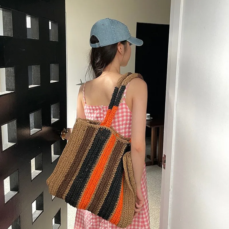 retro-2025-woven-straw-shoulder-bag-summer-stripe-beach-bag-outdoor-accessory-single-shoulder-backpack-handbag-for-women