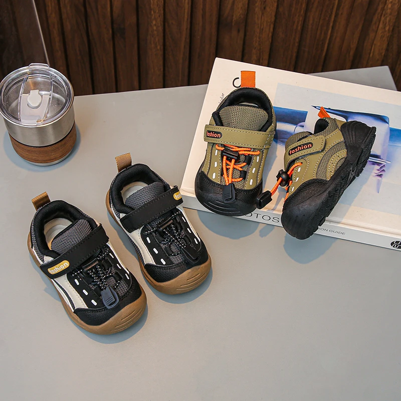 

Baby Walking Shoes Handsome for Boys Sports Shoes Toes Capped Soft Bottom 2025 Autumn New Children Running Shoes Hook&loop