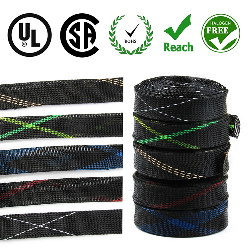 20M 4/6/8/10/12/15/20/25MM Braided Sleeve PET Expandable Wire Cable Insulated Protection Insulated Cable Sheath Tube Wrap