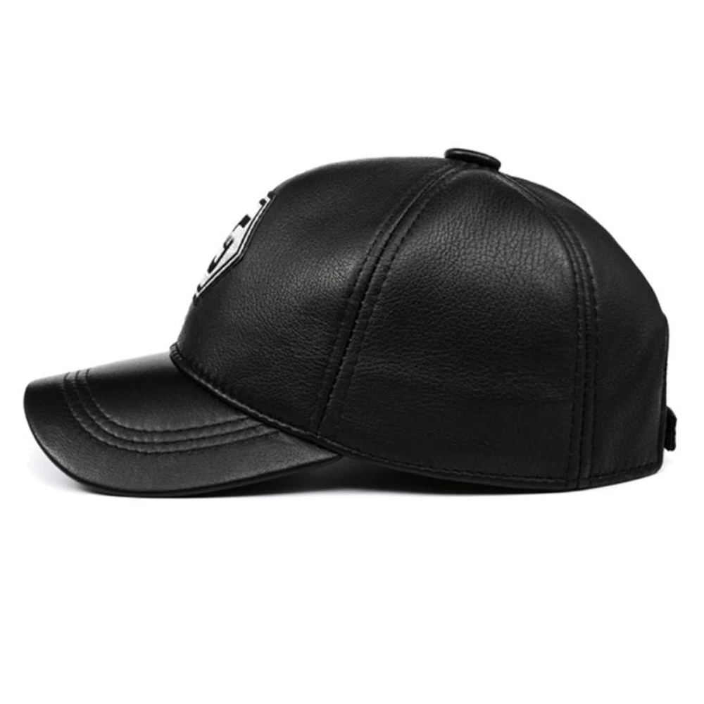 Genuine Leather Baseball Cap Men Women Blue Black Patchwork High Quality Male Female Winter Dad Cap