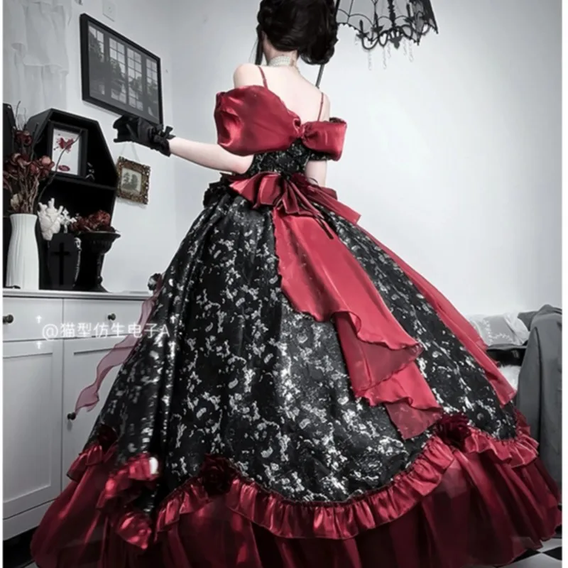 Red flower wedding mitzvah set heavy train pompadour skirt