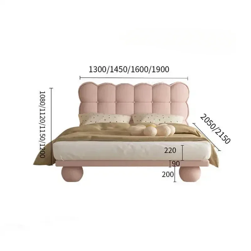 Cream Princess Solid Wood Fabric Soft Bag Single Bed 1.5 M Design Double Bed