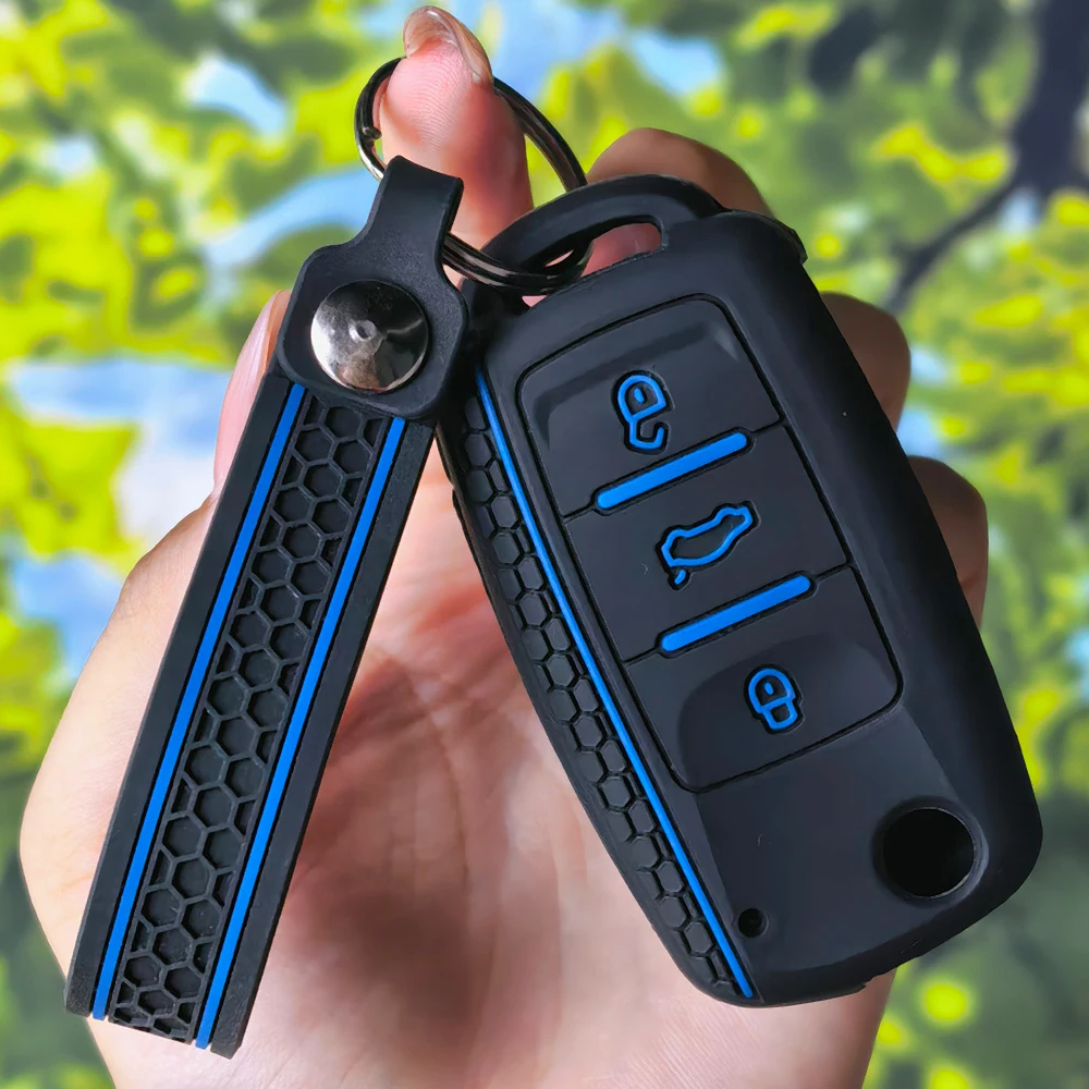 Fashion Honeycomb Grain Flip Key Cover With Keychain For VW UP Polo Golf 6 Passat B5 Caddy Touareg Skoda Fabia Octavia A5