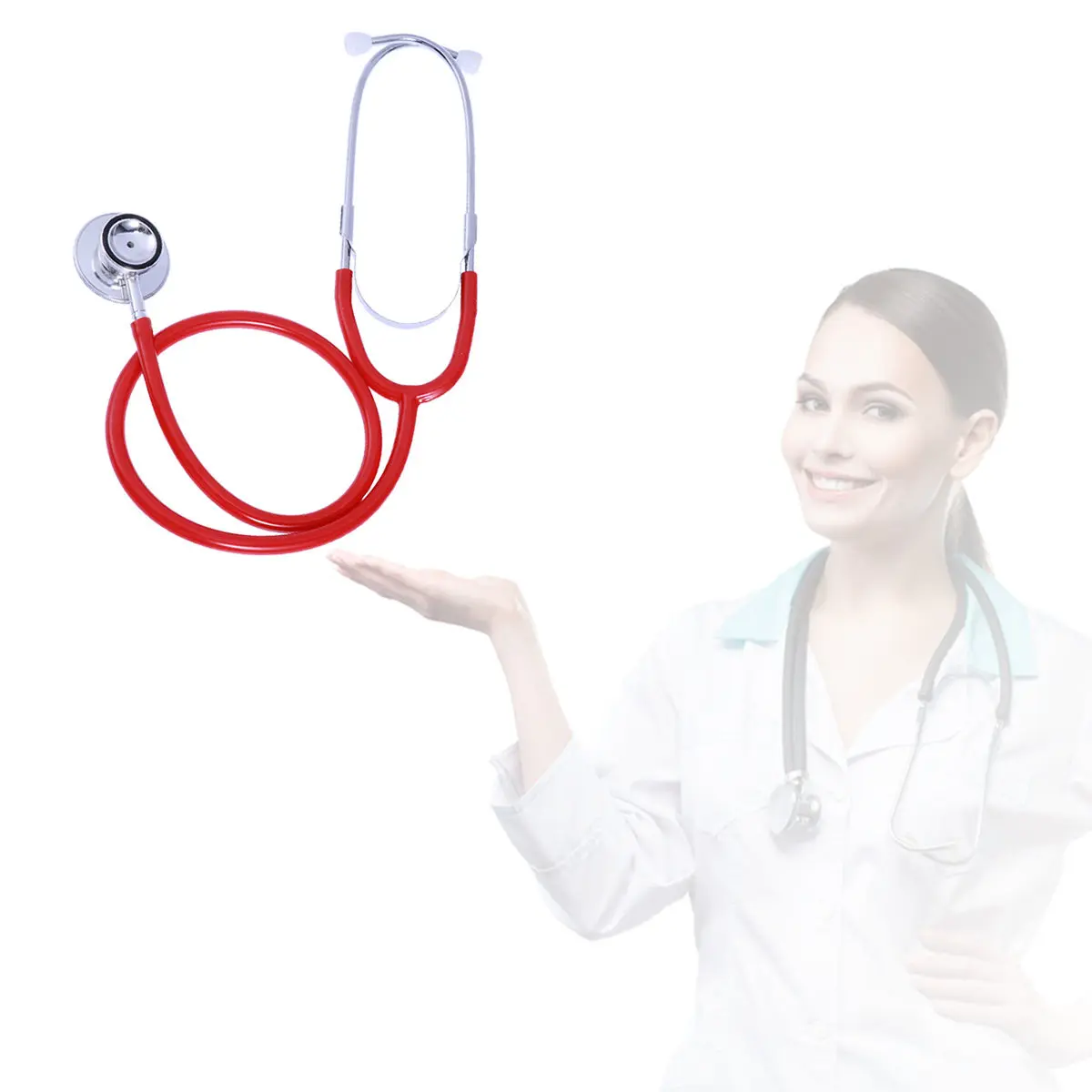 Stethoscope Dual Head Portable Red Auscultation Device Tool Noise Free Clear Lung Examination