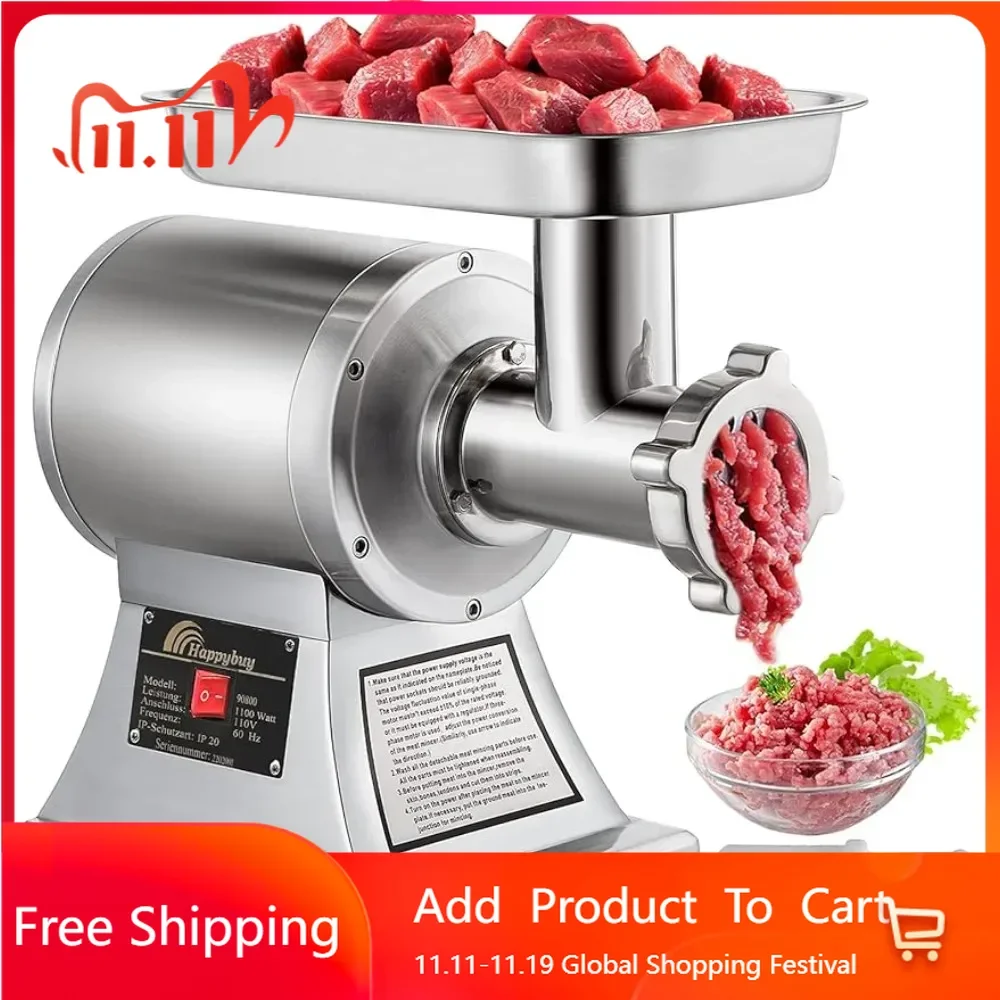 

Commercial Meat Grinder,550LB/h 1100W, 220 RPM Stainless Steel Industrial Meat Mincer w/2 Blades, Grinding Plates & Meat Pusher