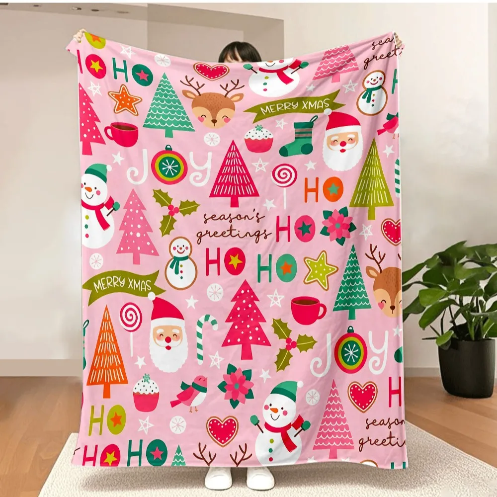 Merry Christmas Flannel Blanket Santa Claus Lovely Snowman Printed Throw Blanket Home Office Heartfelt Gift for Sis Bro Son Dau