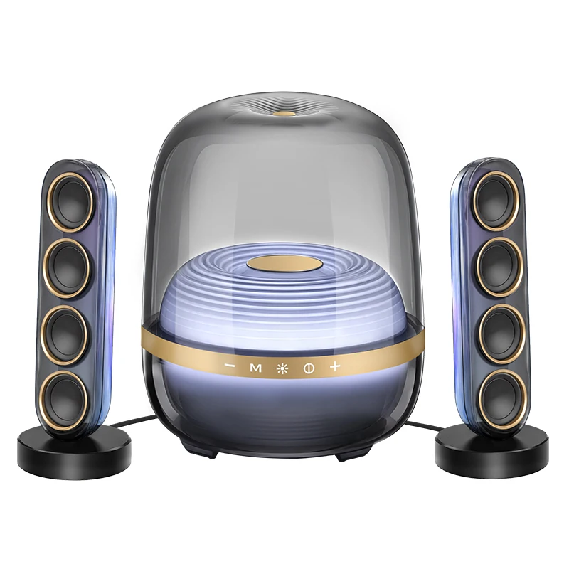 

130W Transparent 2.1 Wireless Speaker With Active Subwoofer, Dual Satellite Speakers, 360° Rhythm-Synching RGB Light Effects