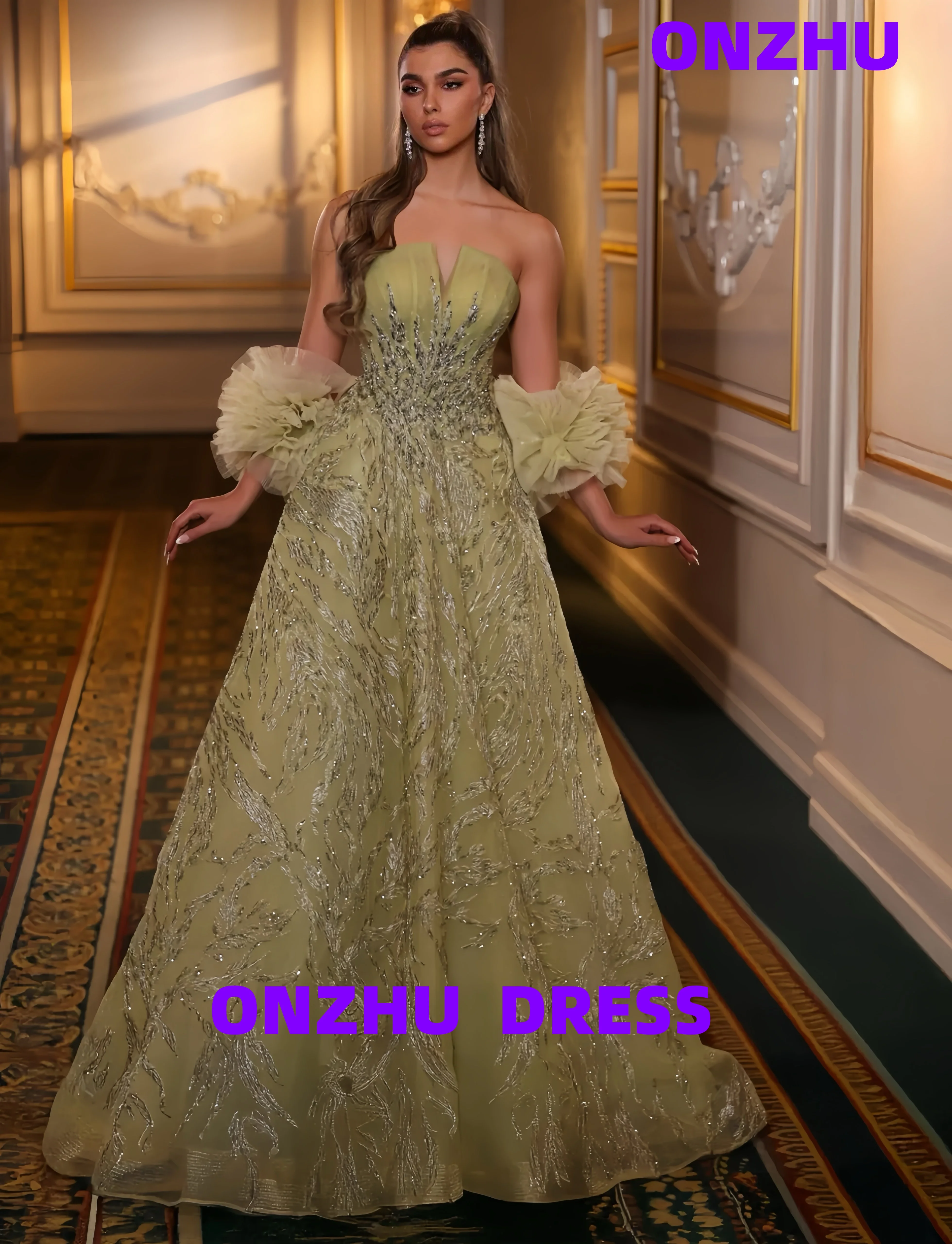 

Индивидуальные роскошные вечерние платья без бретелек без рукавов A-LINE amanda's novias, женское вечернее платье