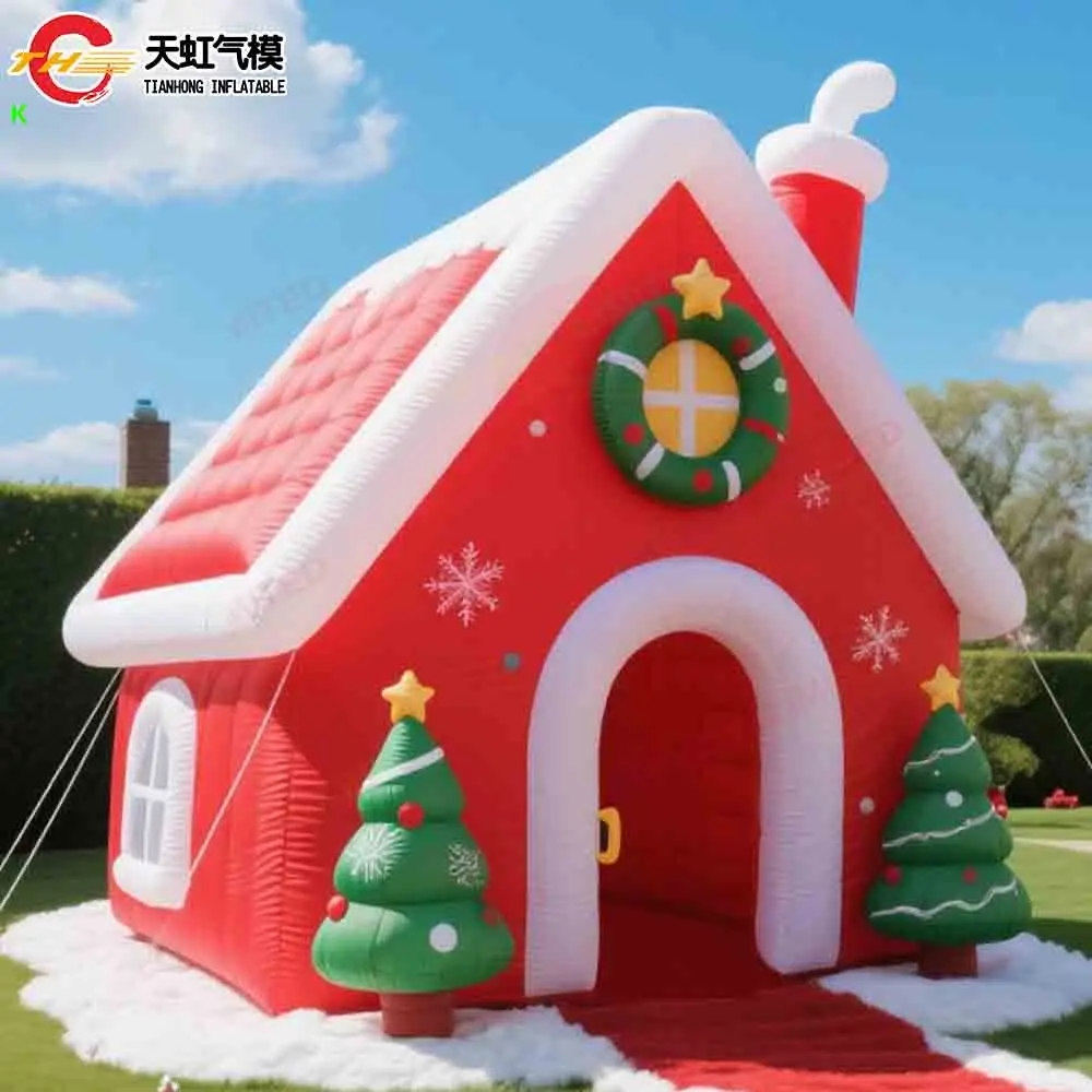 Schneller Türversand, aufblasbares Weihnachtsmann-Grotto-Weihnachtshaus zum Verkauf, kommerzielle tragbare Blow-up-Rasenzelte im Freien mit Gebläse