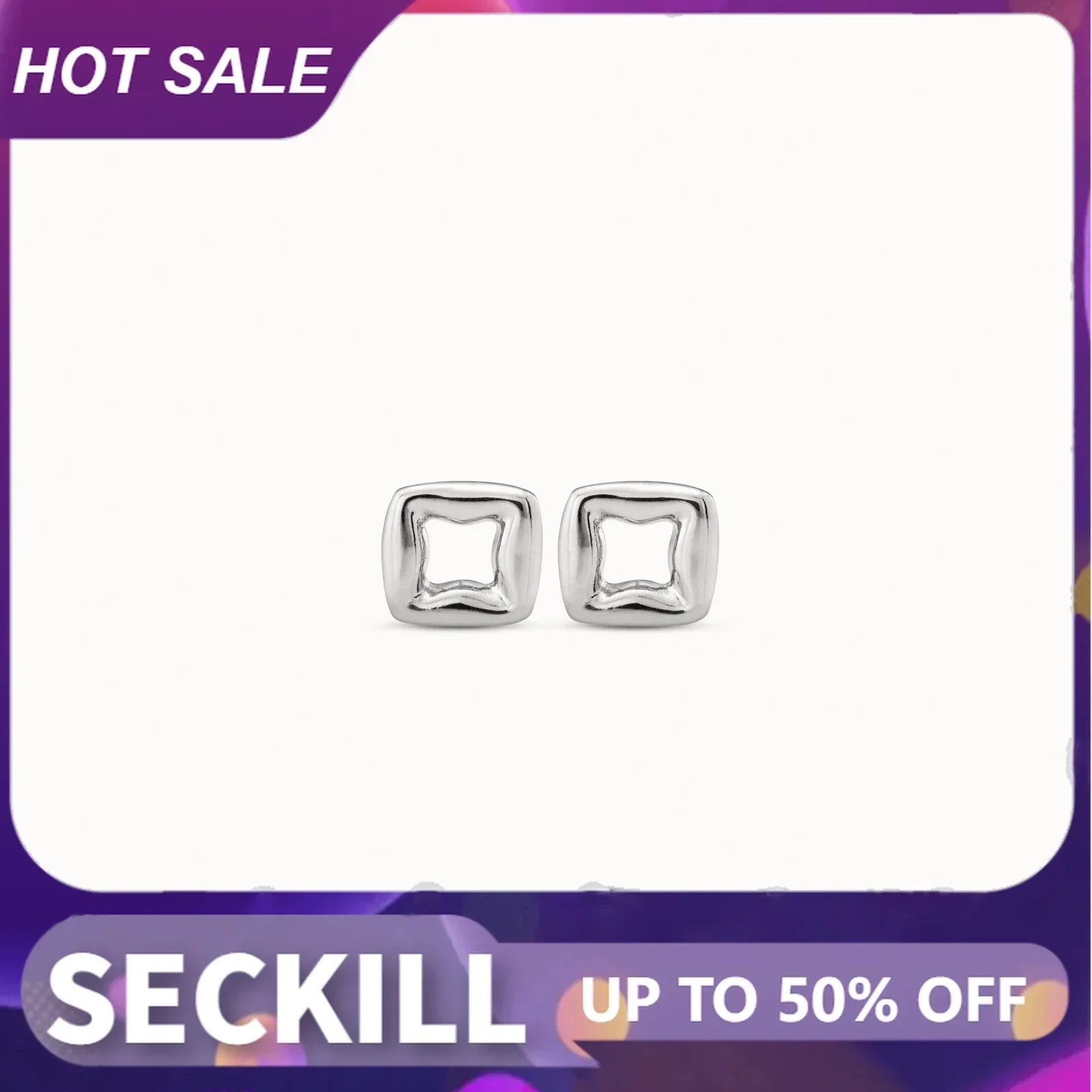 2025 AHAUNO Original New Product Spain Jewelry Simple and Elegant Square Hollow Earrings Women's Fashion Romantic Festival Gift