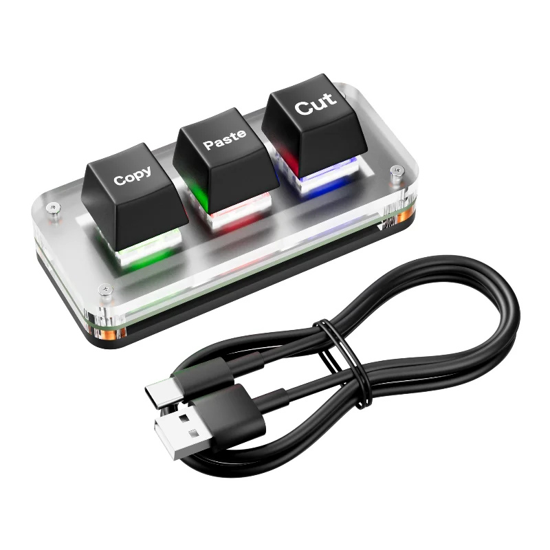 Teclado Mini RGB com Função de Copiar e Colar, Teclado Macro de 3 Teclas, Teclado Programável USB Tipo-C para Contabilidade ou Jogos de Ritmo
