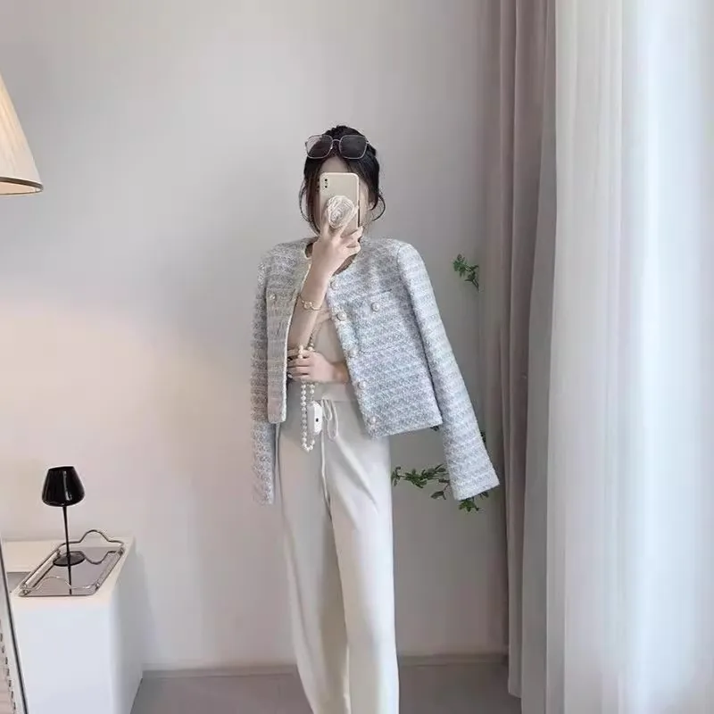 Tweed jasje Crème Beige Dames Zomerdag Festival Helder Luchtig Ademend Porositeit Mesh Ultralicht Dunne vakantie Vakantie Ins