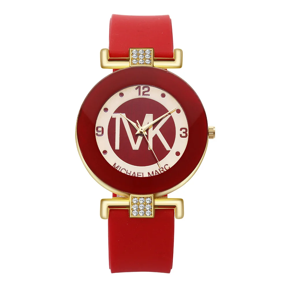 Fashion TVK Band Ladies Watches Red Silicone Diamond Digital Bracelet Luxury Casual Matte Men Clock Quartz Watch For Women Gift