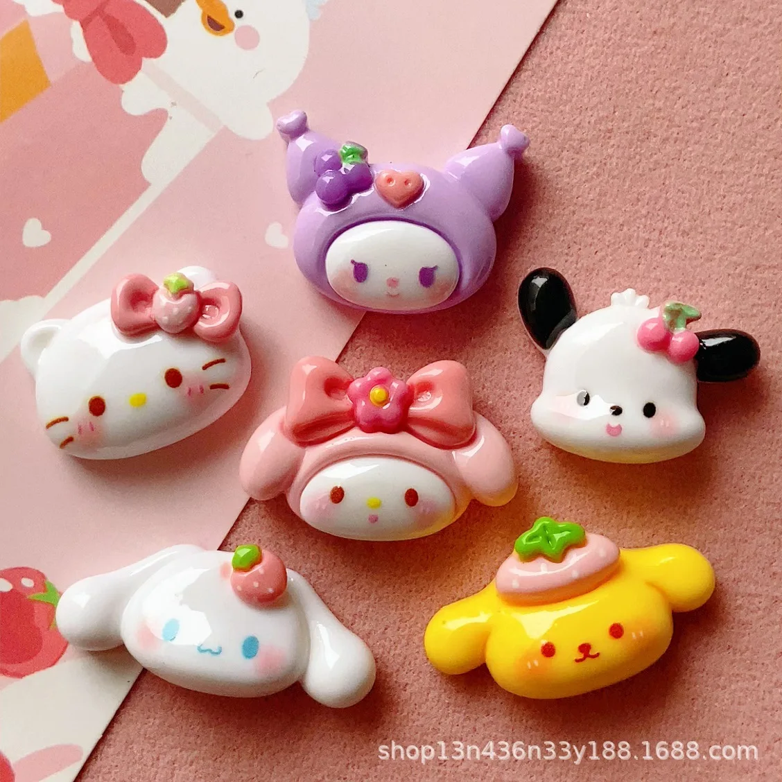 Cute Sanrio Desenhos Animados Resina Flatback Suprimentos, DIY Acessórios, Artesanato Materiais, Scrapbooking, Enfeite, 5Pcs