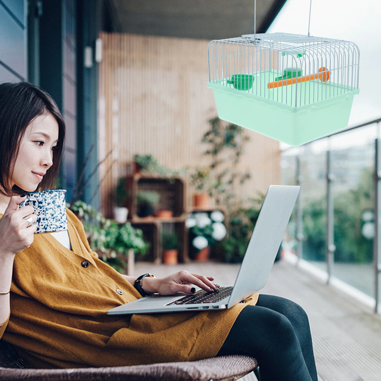 

Portable Bird Cage for Parrots Lovebirds Small Animals Stand Food Box Water Dispenser Durable ABS Iron Easy Travel Storage