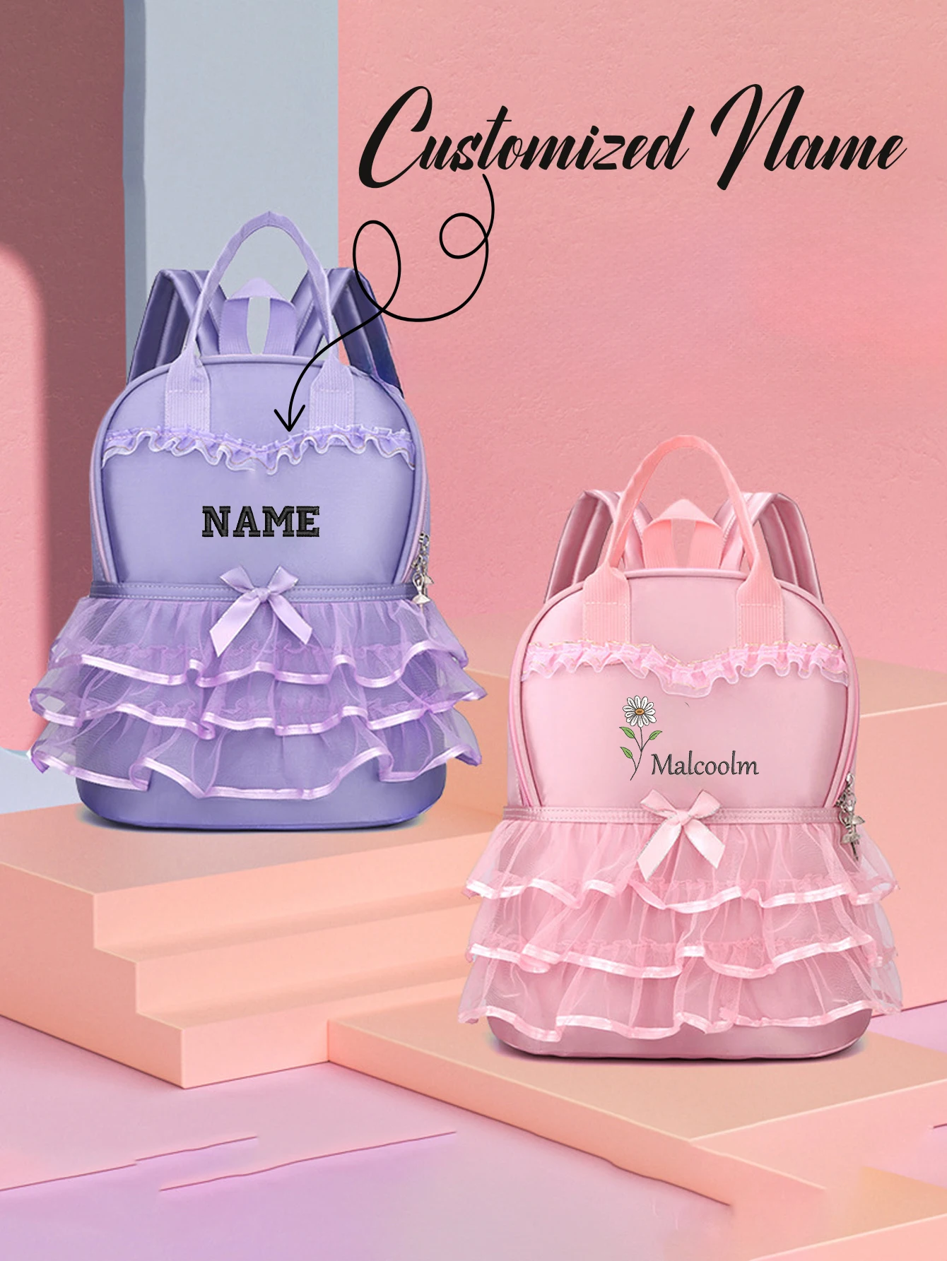 

Personalized Name Embroidered Ballet Dance Backpack Cute Large Capacity Bow Commuter Backpack