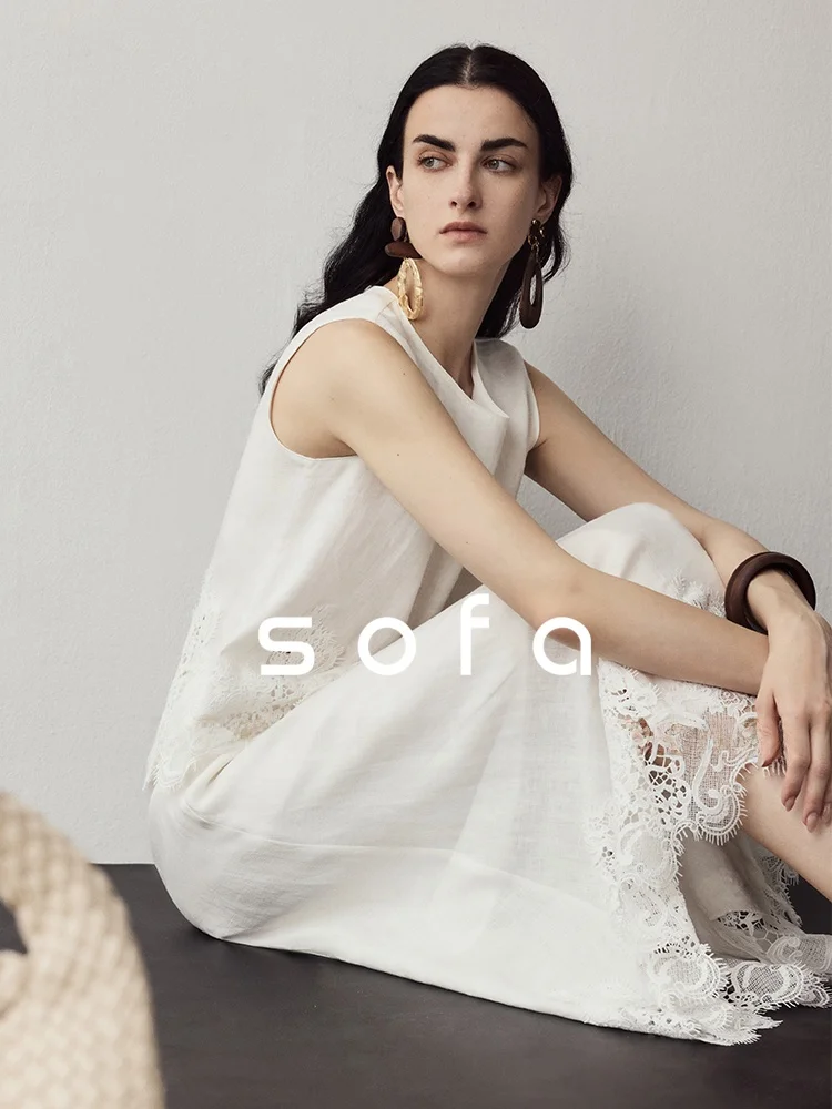 

100% Linen Vintage Style Set! Sofa Fashion Carved Lace Sleeveless Top Hollow out Half Skirt Women's Artistic Thin Fit Shirt