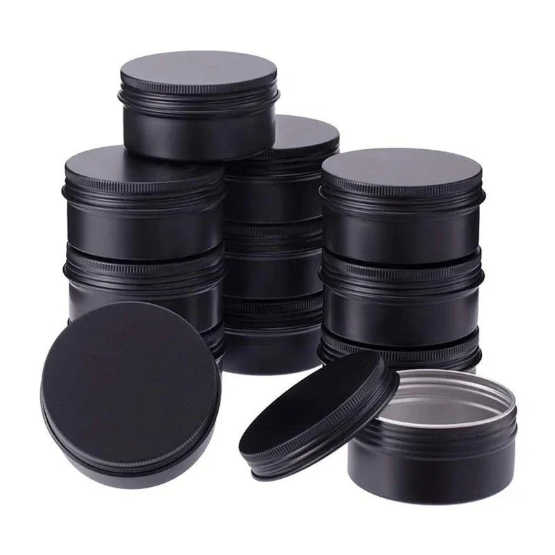 

50pcs 80g 68*35mm Empty Black Round Aluminum Tin Cans Cosmetic Cream Jar Screw Thread Lid Pot Makeup Hair Wax Case Container